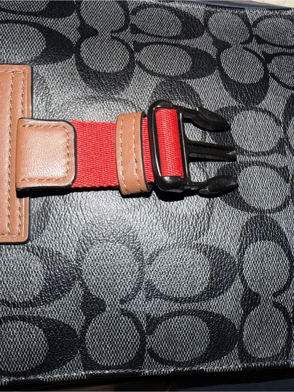 Coach Black Signature Crossbody Sling with Brown Trim and Red Accent - Picture 7 of 7